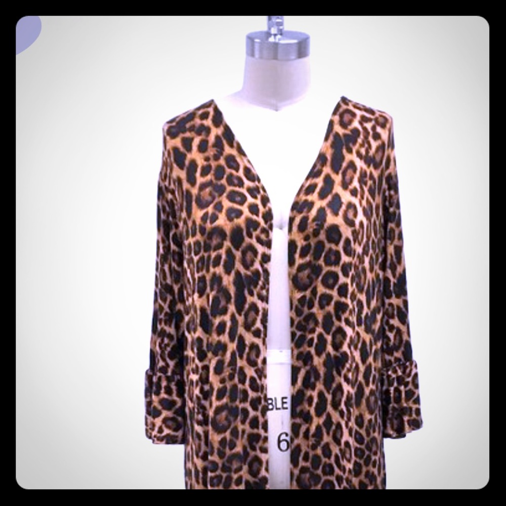 Leopard print ankle length cardigan / duster
